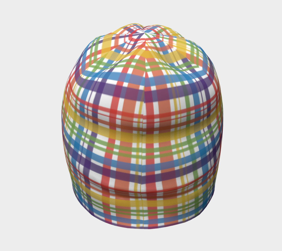 Muted Rainbow and White Plaid Beanie