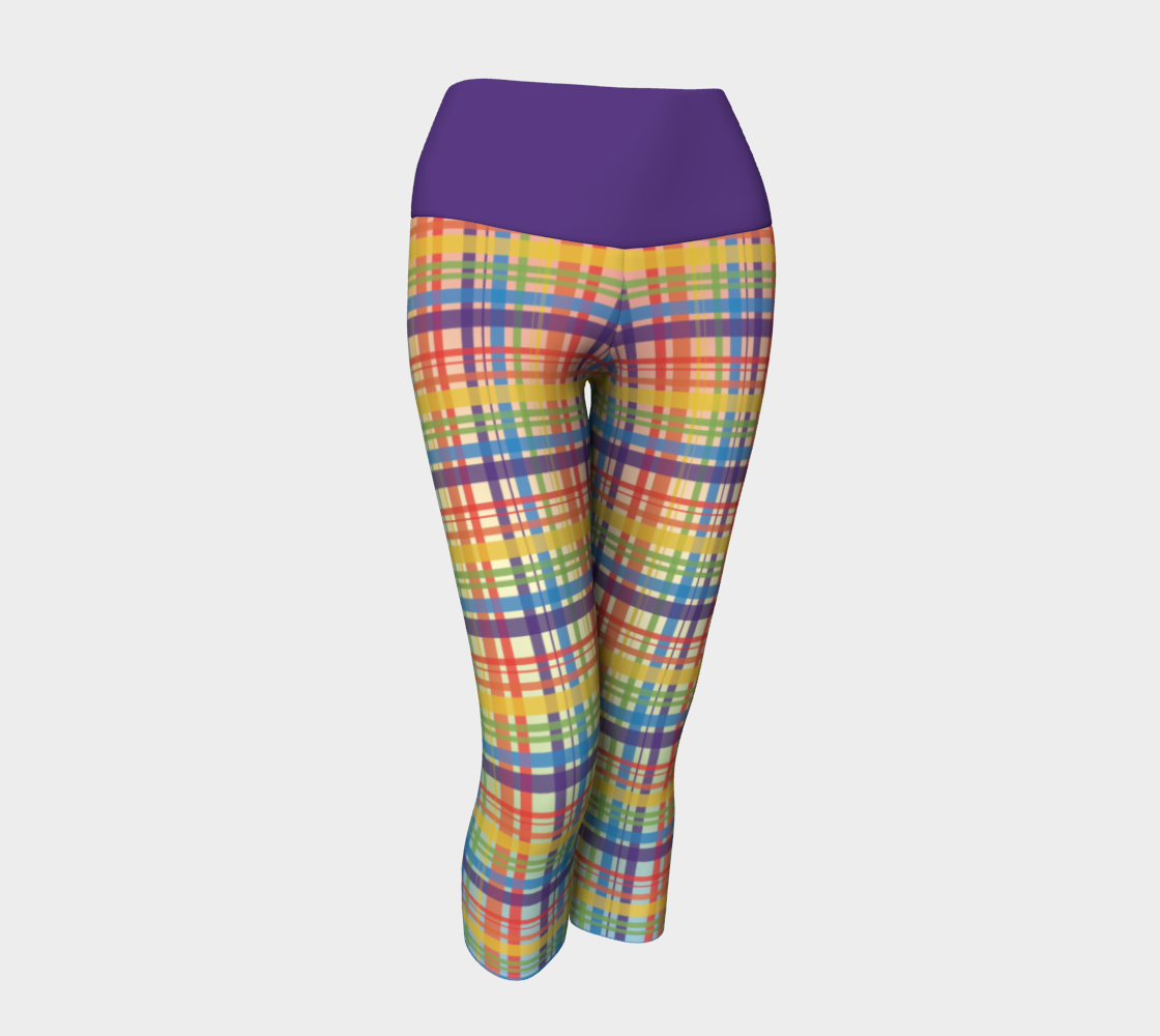 Muted Rainbow Plaid Gradient Yoga Capris