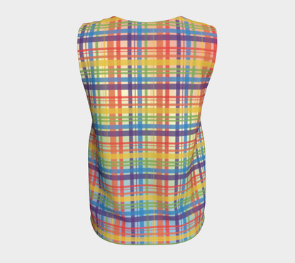 Muted Rainbow Plaid Gradient Loose Tank (Long)