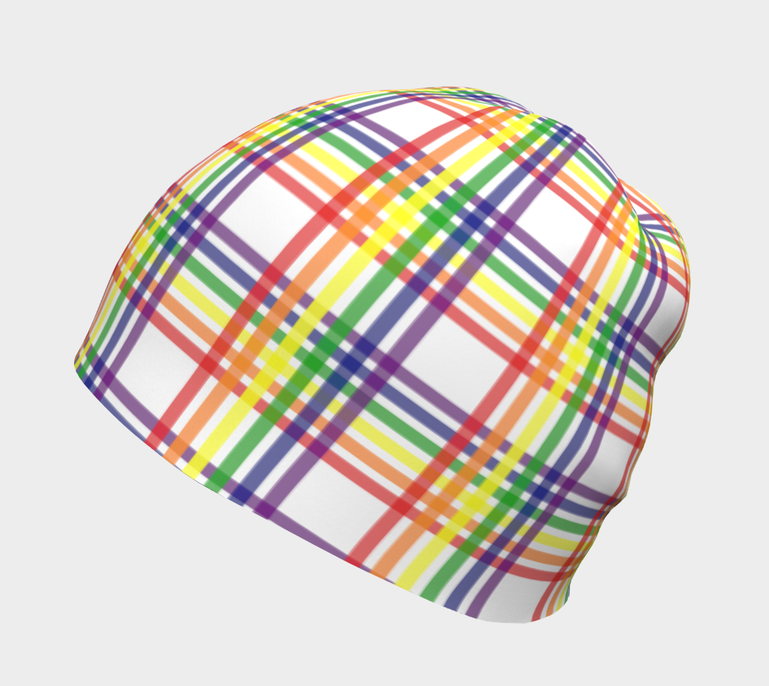 Rainbow and White Plaid Beanie