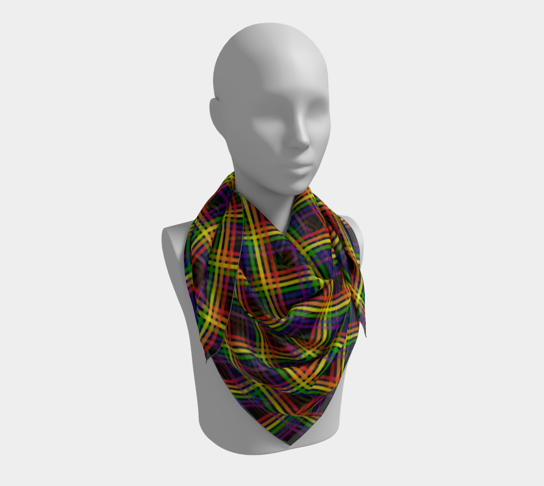 Rainbow and Black Plaid  Square Scarf