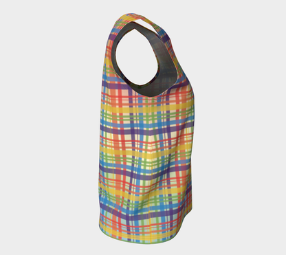 Muted Rainbow Plaid Gradient Loose Tank (Long)