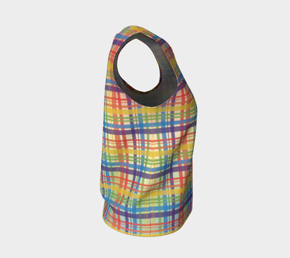 Muted Rainbow Plaid Gradient Loose Tank (Long)