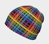 Muted Rainbow and Black Plaid Beanie