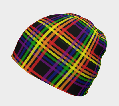 Rainbow and Black Plaid Beanie