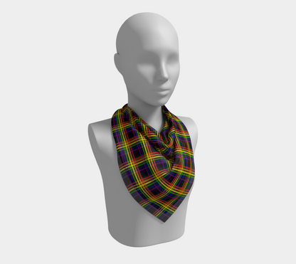 Rainbow and Black Plaid  Square Scarf