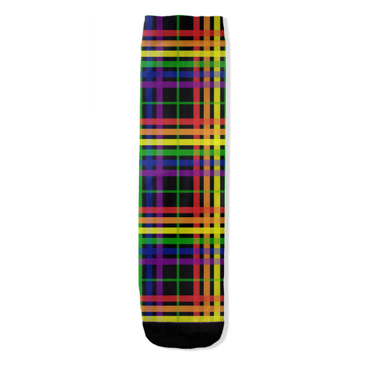 Rainbow and Black Tartan Plaid All-Over Print Socks