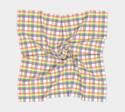 Rainbow and White Plaid  Square Scarf