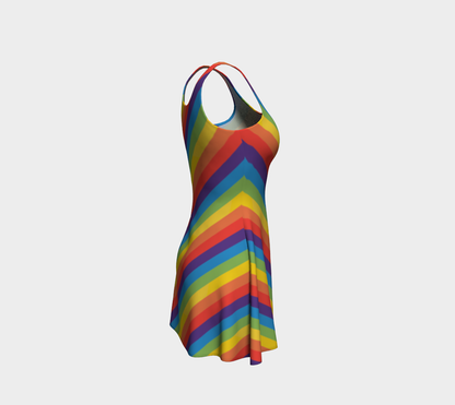 Muted Rainbow Striped Flare Dress