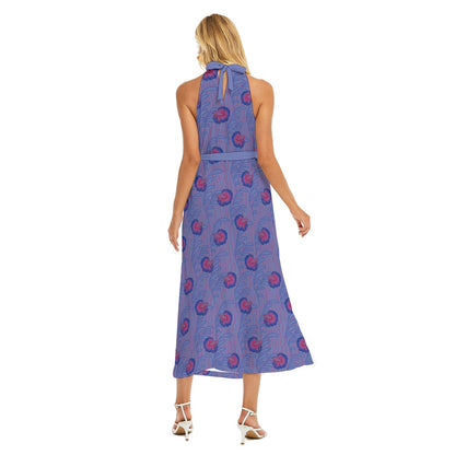 Betta and Seaweed Pattern Wrap Hem Belted Halter Dress | Choose Your Colourway