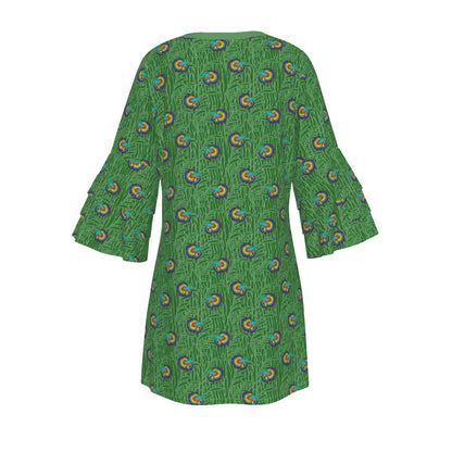 Betta and Seaweed Pattern Stacked Ruffle Sleeve Dress | Choose Your Colourway