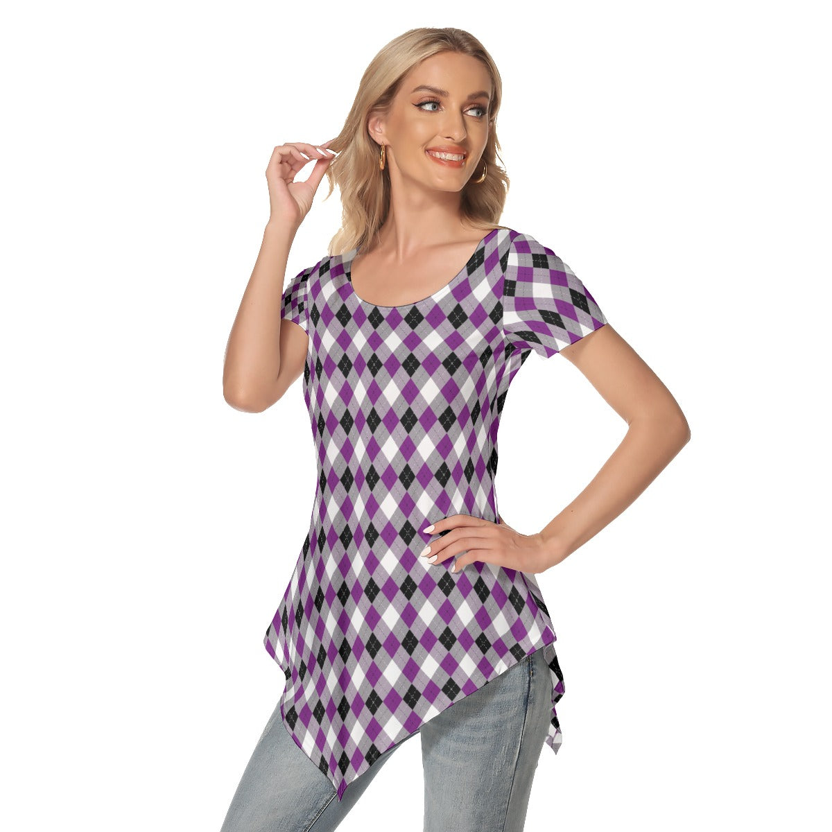 Pride Plaid or Argyle Asymmetrical Hem Short Sleeve T-shirt | Choose Your Colourway and Pattern