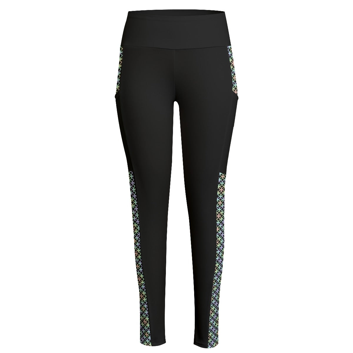 High Waist Leggings with Circle Trellis Pattern Accent and Side Pockets | Choose Your Colourway