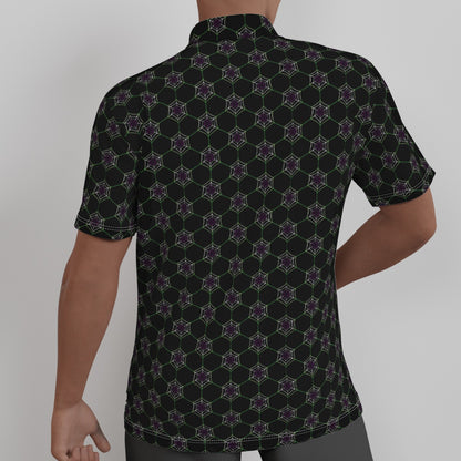 Geometric Spiderweb Pattern 4-Way Stretch Short Sleeve Shirt with Collar | Relaxed Fit | Choose Your Colourway