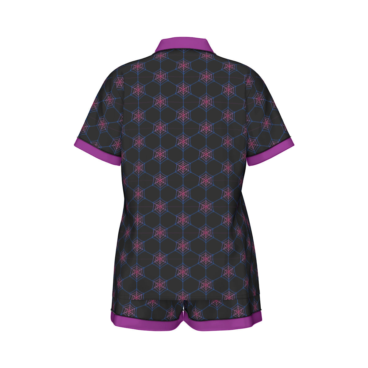 Geometric Spiderweb Patterned Faux Silk Pajama Set with Shorts | Choose Your Colourway