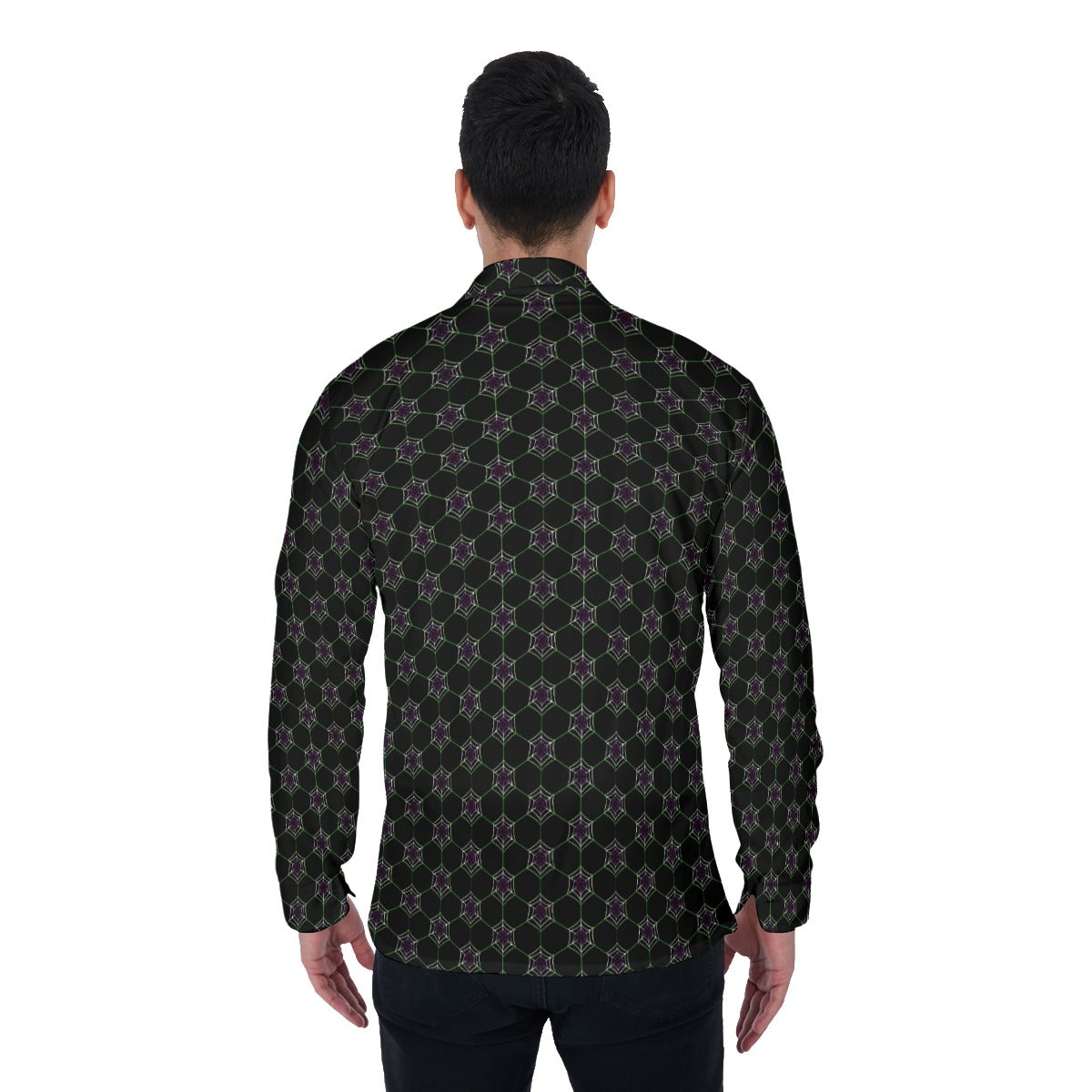 Geometric Spiderweb Pattern 4-Way Stretch Long Sleeve Shirt with Collar | Relaxed Fit | Choose Your Colourway