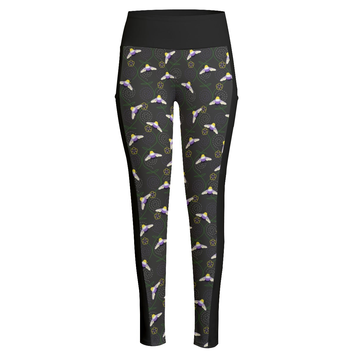 Bumblebee and Vine Trellis Patterned High Waist Leggings With Side Pockets | Choose Your Colourway