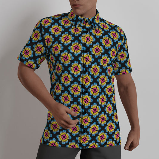 Heart Flower Pattern 4-Way Stretch Shirt with Collar | Relaxed Fit | Choose Your Colourway