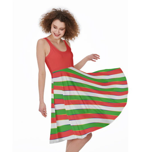 Holiday Patterned Sleeveless A-Line Dress with Solid Top | Choose Your Pattern and Accent