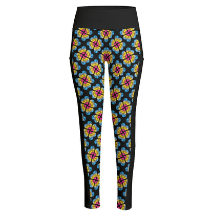 Heart Flowers Patterned High Waist Leggings With Side Pockets | Choose Your Colourway