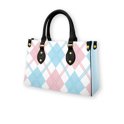 Transgender and White Solid Argyle Tote Bag with Black Handles and Zippered Pockets