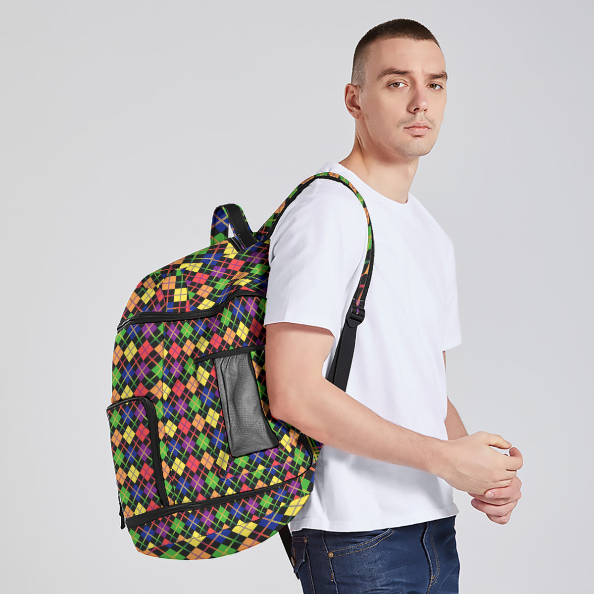 Rainbow and Black Solid Argyle Multifunctional Backpack