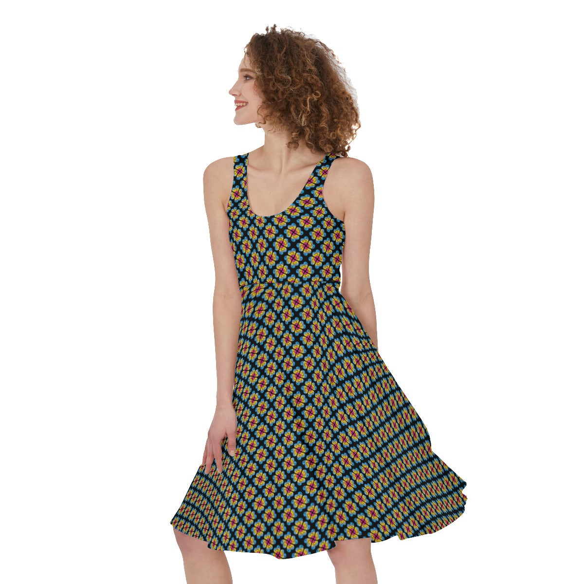 Heart Flowers Pattern Sleeveless A-Line Dress | Choose Your Colourway