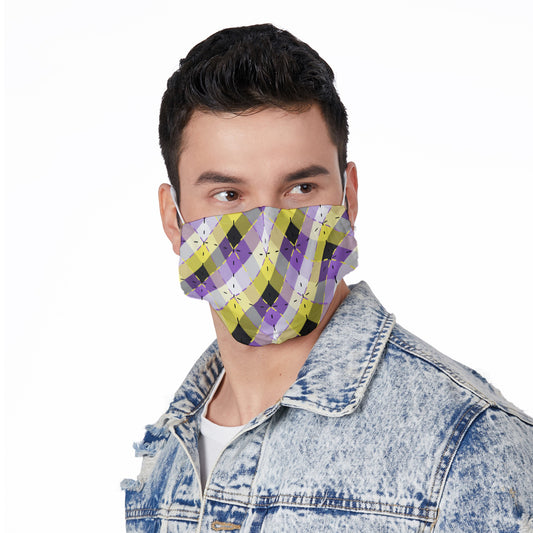 Plaid All-Over Print Face Mask with Adjustable Ear Loops