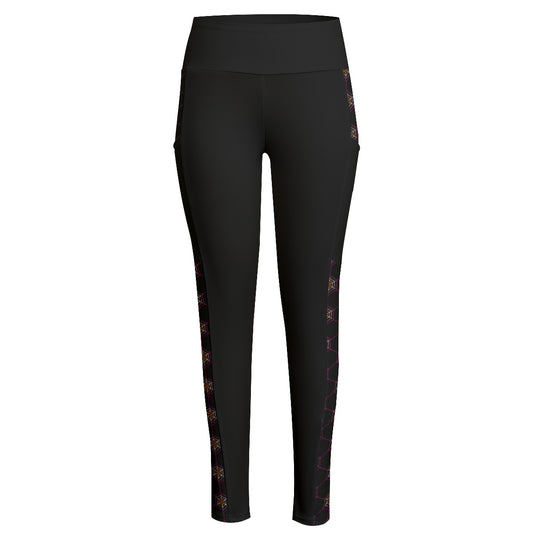 High Waist Leggings with Geometric Spiderweb Pattern Accent and Side Pockets | Choose Your Colourway