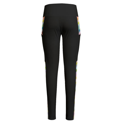 High Waist Leggings with Plaid or Argyle Pattern Accent and Side Pockets | Choose Your Colourway