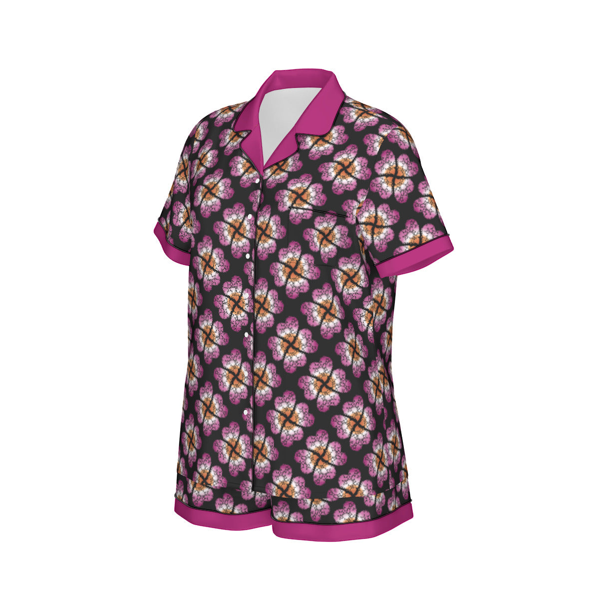 Heart Flower Patterned Faux Silk Pajama Set with Shorts | Choose Your Colourway