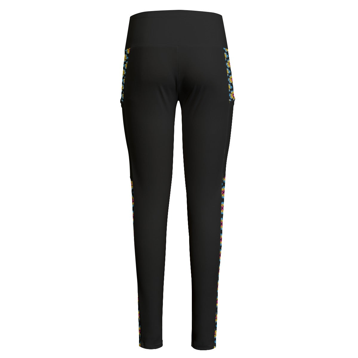 High Waist Leggings with Heart Flowers Pattern Accent and Side Pockets | Choose Your Colourway