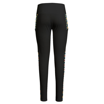 High Waist Leggings with Heart Flowers Pattern Accent and Side Pockets | Choose Your Colourway