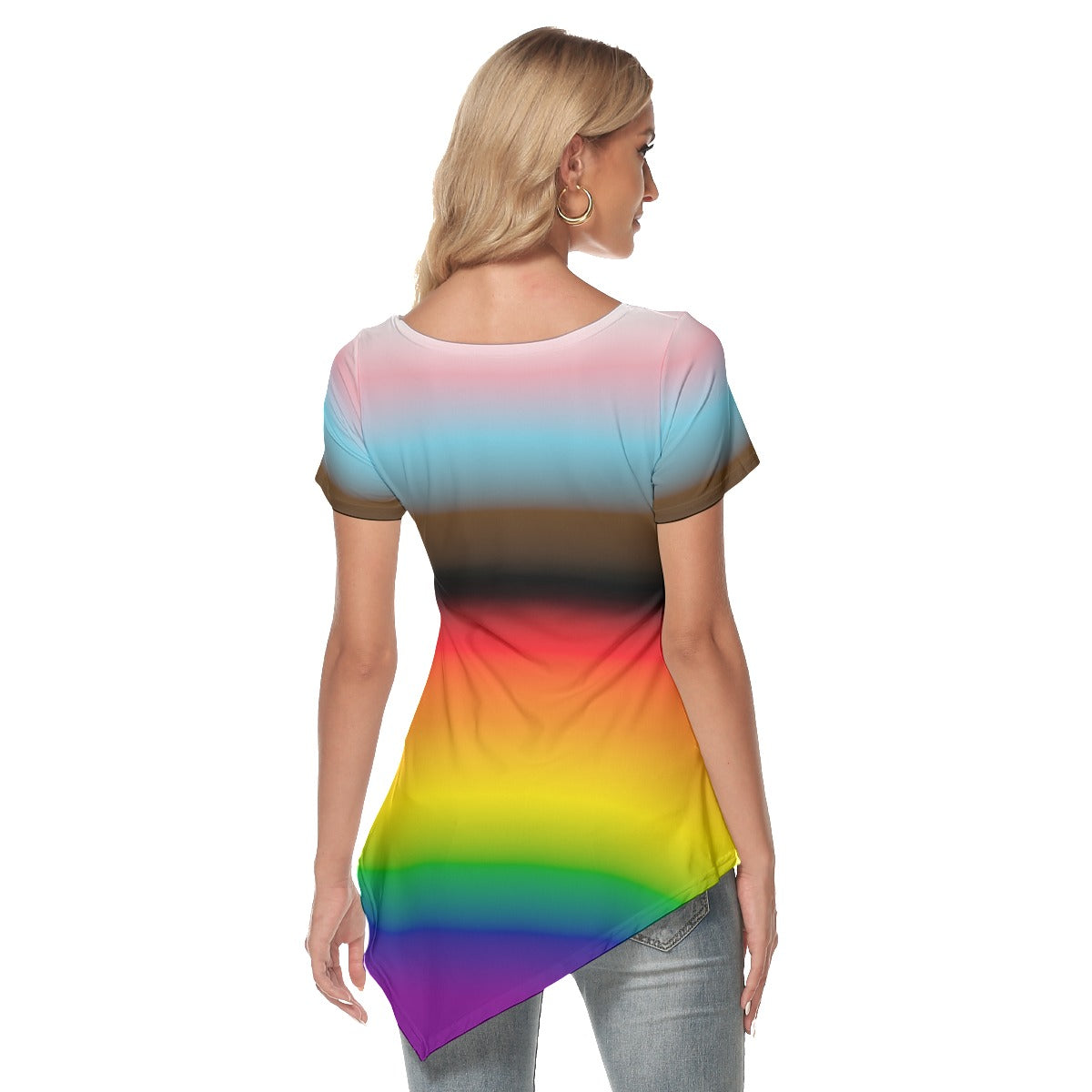 T-shirt à manches courtes à ourlet asymétrique dégradé Pride | Choisissez votre coloris