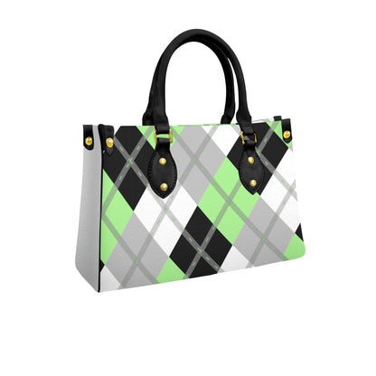 Agender Solid Argyle Tote Bag with Black Handles and Zippered Pockets