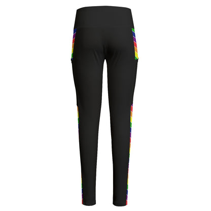 High Waist Leggings with Pride Striped Accent and Side Pockets | Choose Your Colourway