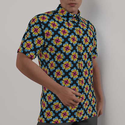 Heart Flower Pattern 4-Way Stretch Shirt with Collar | Relaxed Fit | Choose Your Colourway