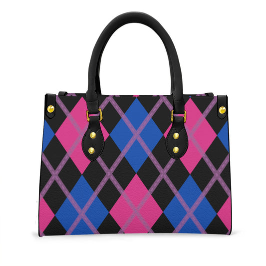 Bisexual and Black Solid Argyle Tote Bag with Black Handles and Zippered Pockets