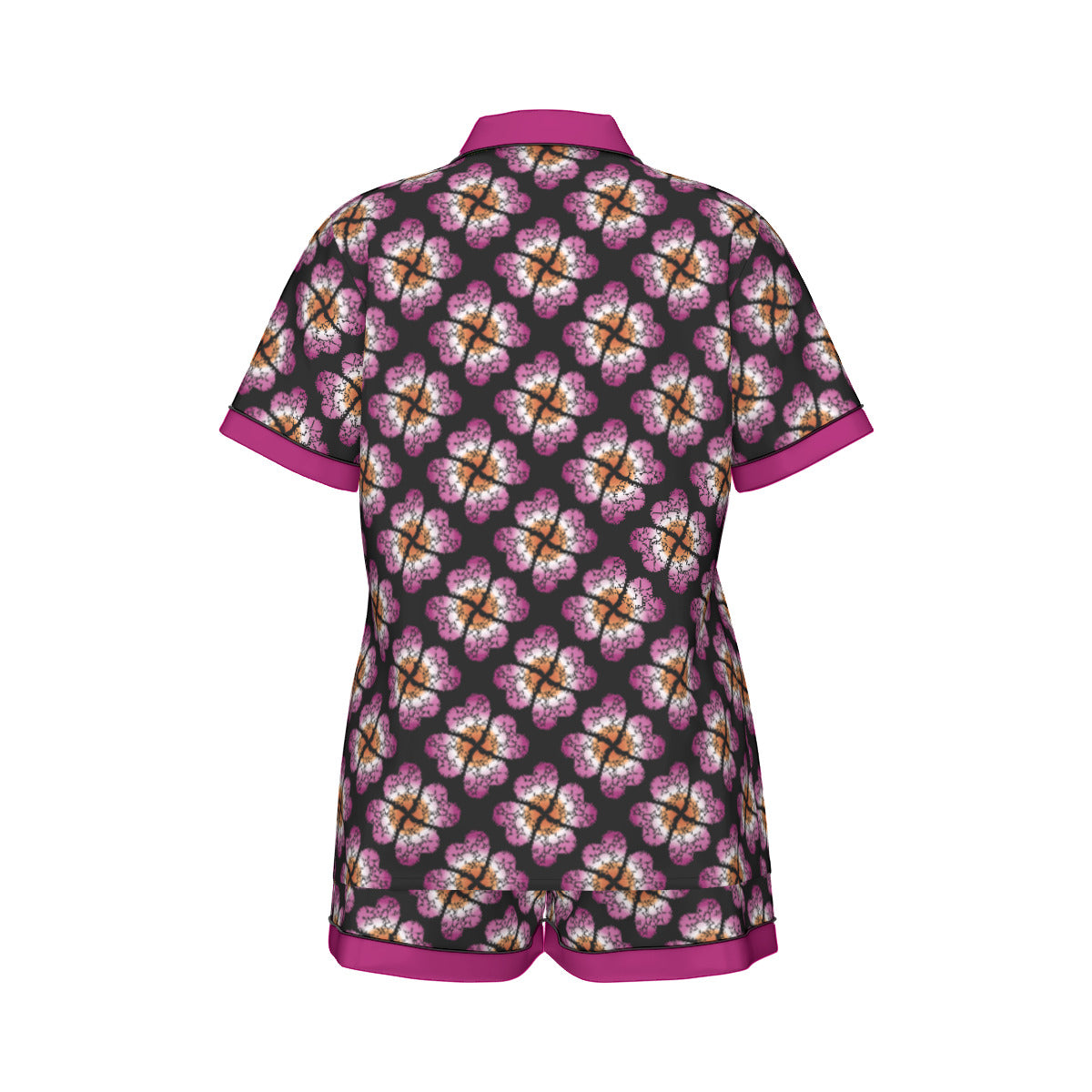 Heart Flower Patterned Faux Silk Pajama Set with Shorts | Choose Your Colourway