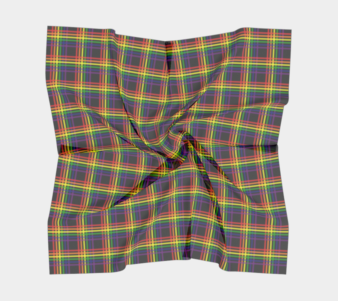 Rainbow and Black Plaid  Square Scarf