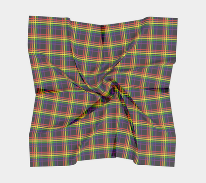 Rainbow and Black Plaid  Square Scarf