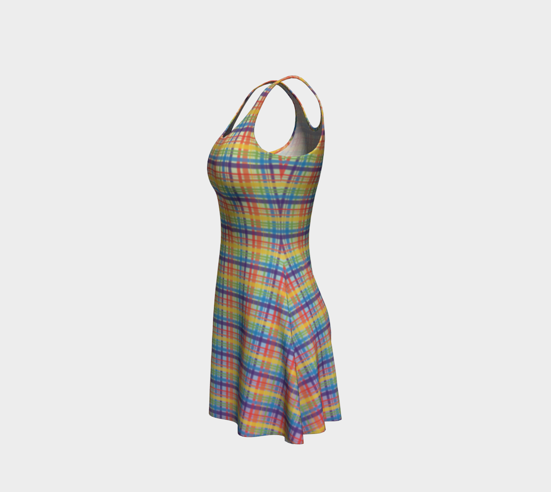 Muted Rainbow Plaid Gradient Flare Dress