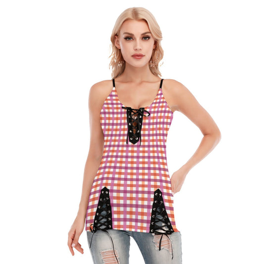 Argyle or Plaid V-neck Eyelet Lace-up Cami Top | Choose Your Colourway and Pattern Cami Top ninjaferretart