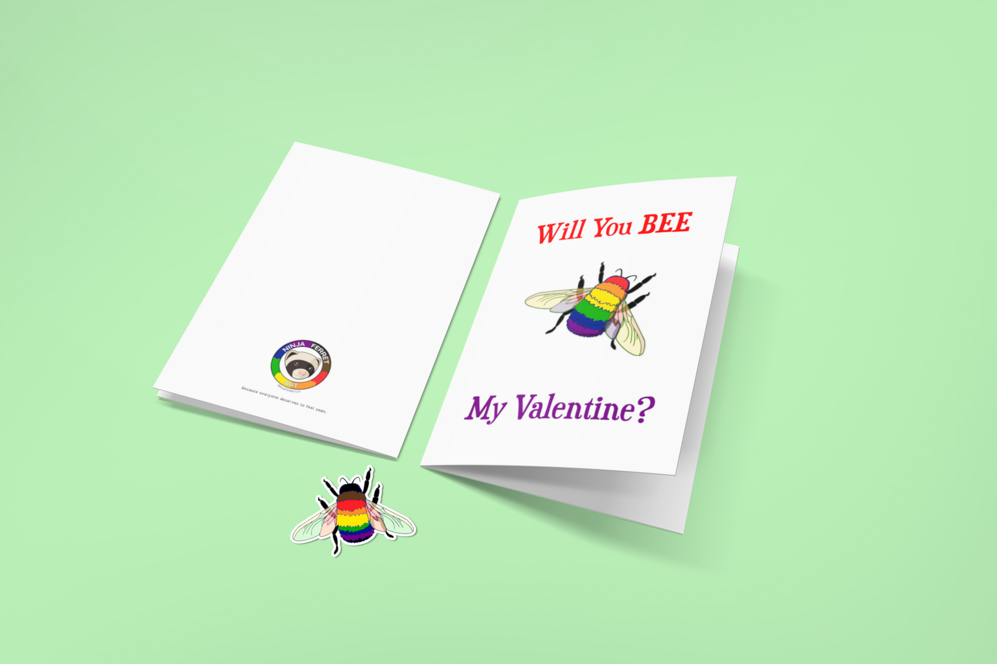 Bee My Valentine - Bumblebee Greeting Card & Sticker | Choose Your Pride Colourway | Holidays Greeting Card ninjaferretart