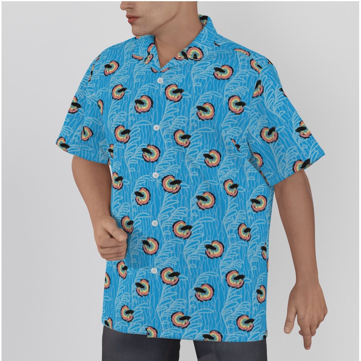 Betta and Seaweed Pattern Relaxed Fit Hawaiian Shirt With Button Closure | Choose Your Colourway  ninjaferretart