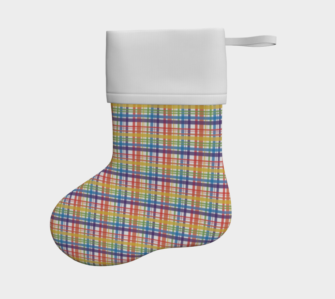 Muted Rainbow and White Plaid Holiday Stocking