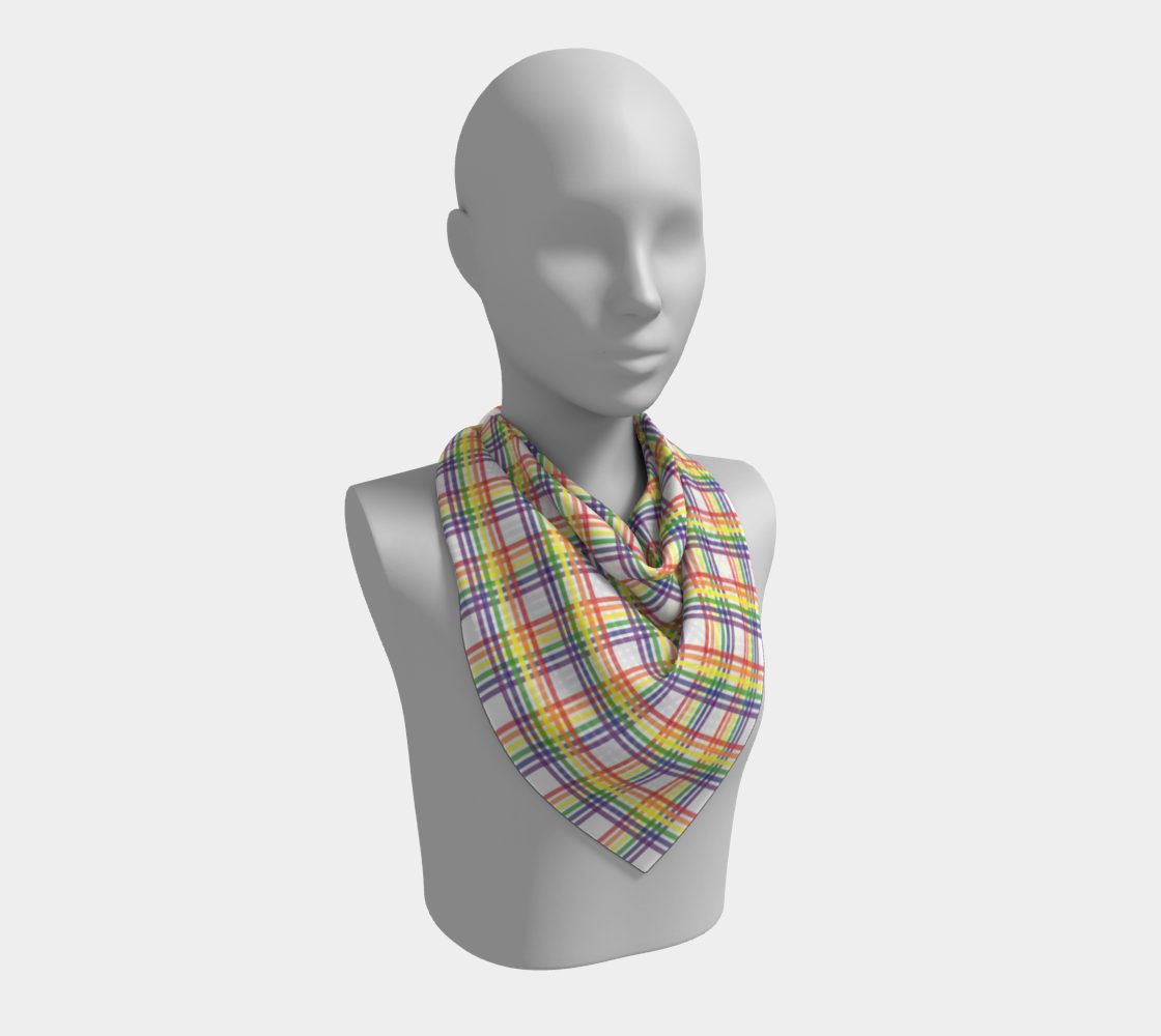 Rainbow and White Plaid  Square Scarf