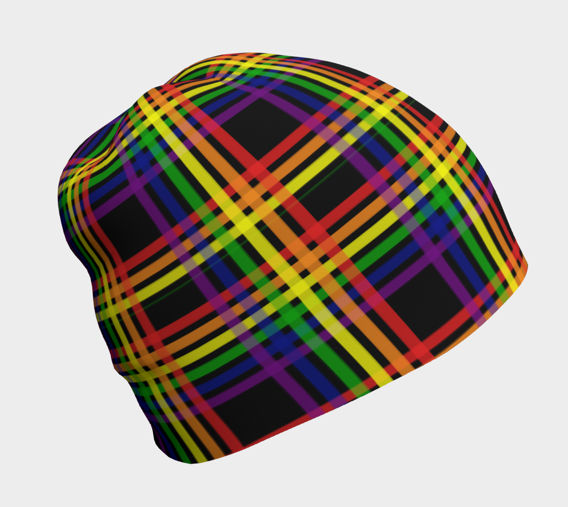 Rainbow and Black Plaid Beanie