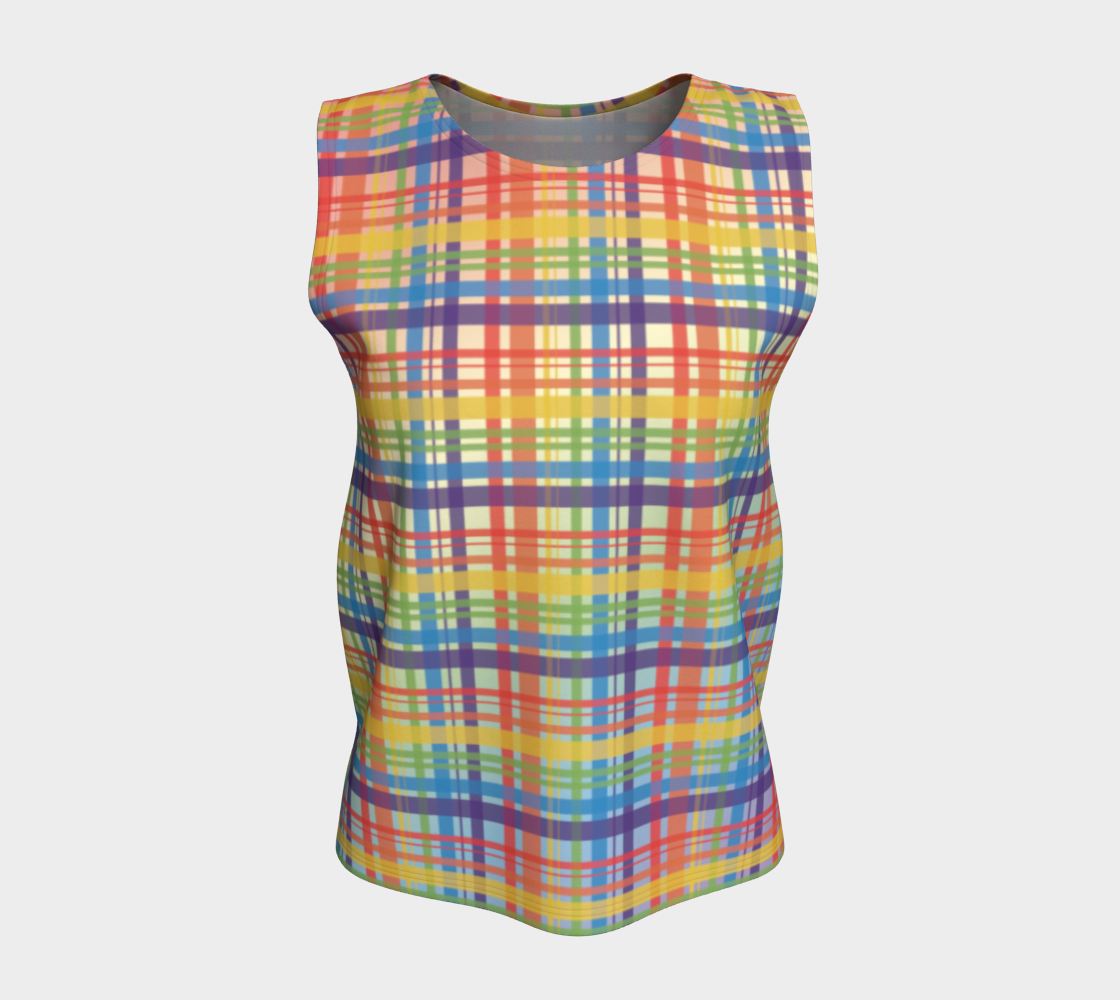 Muted Rainbow Plaid Gradient Loose Tank (Long)