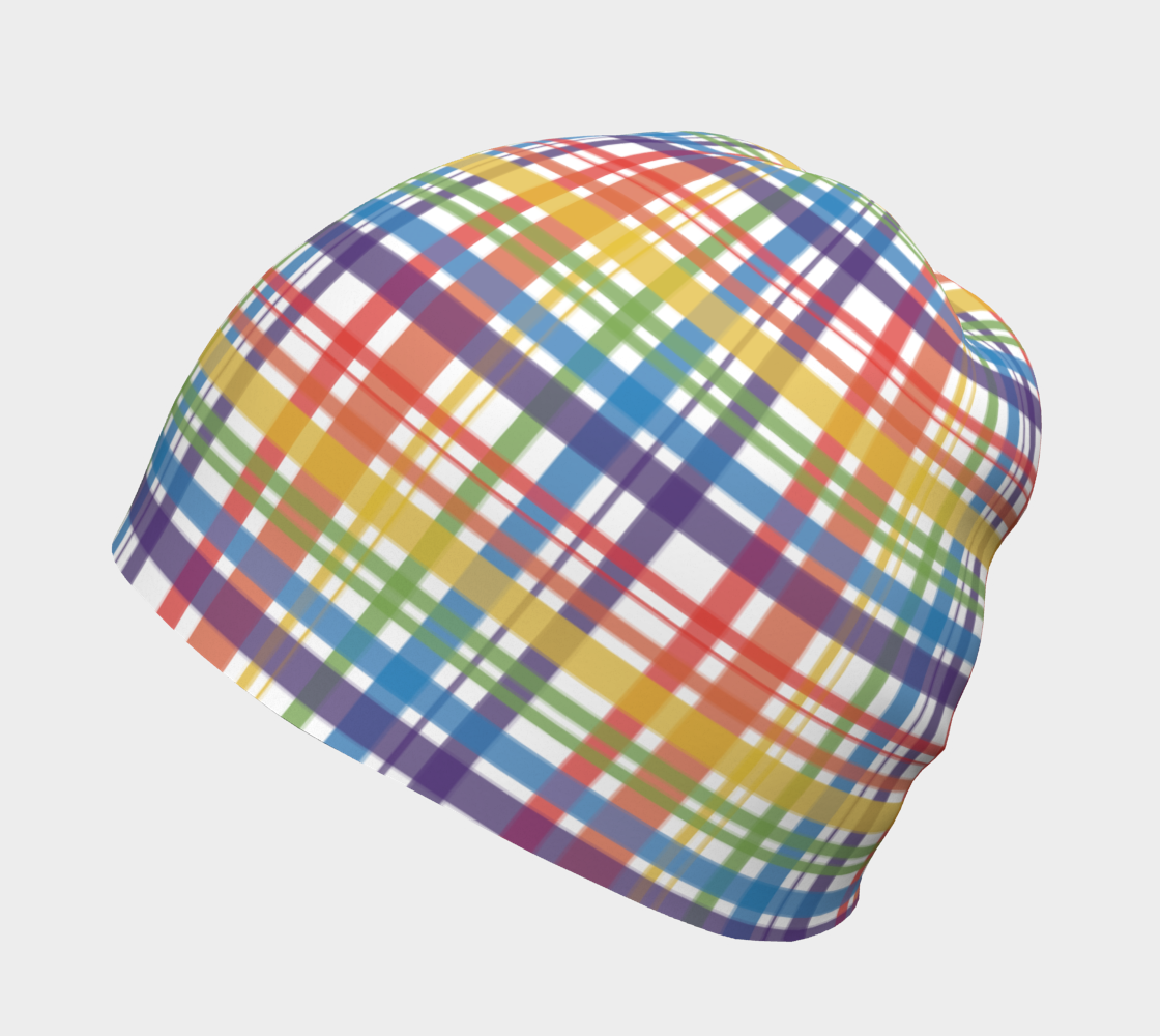 Muted Rainbow and White Plaid Beanie